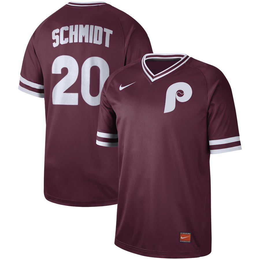 Men Philadelphia Phillies #20 Schmidt Red Nike Cooperstown Collection Legend V-Neck MLB Jersey